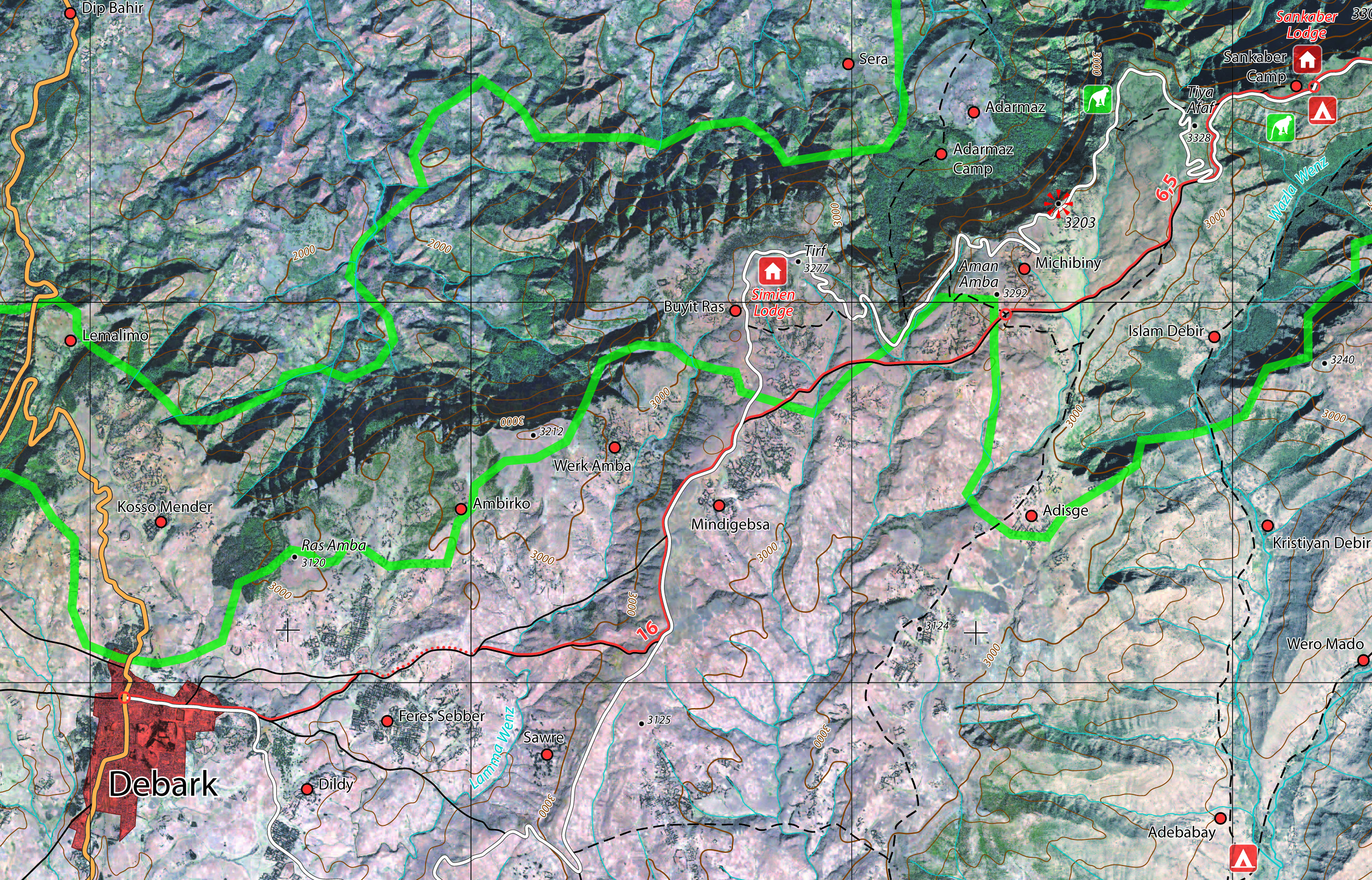 Karte: Entwicklung einer touristischen Satellitenbildkarte des Semien Mountains Nationalpark - Äthiopien