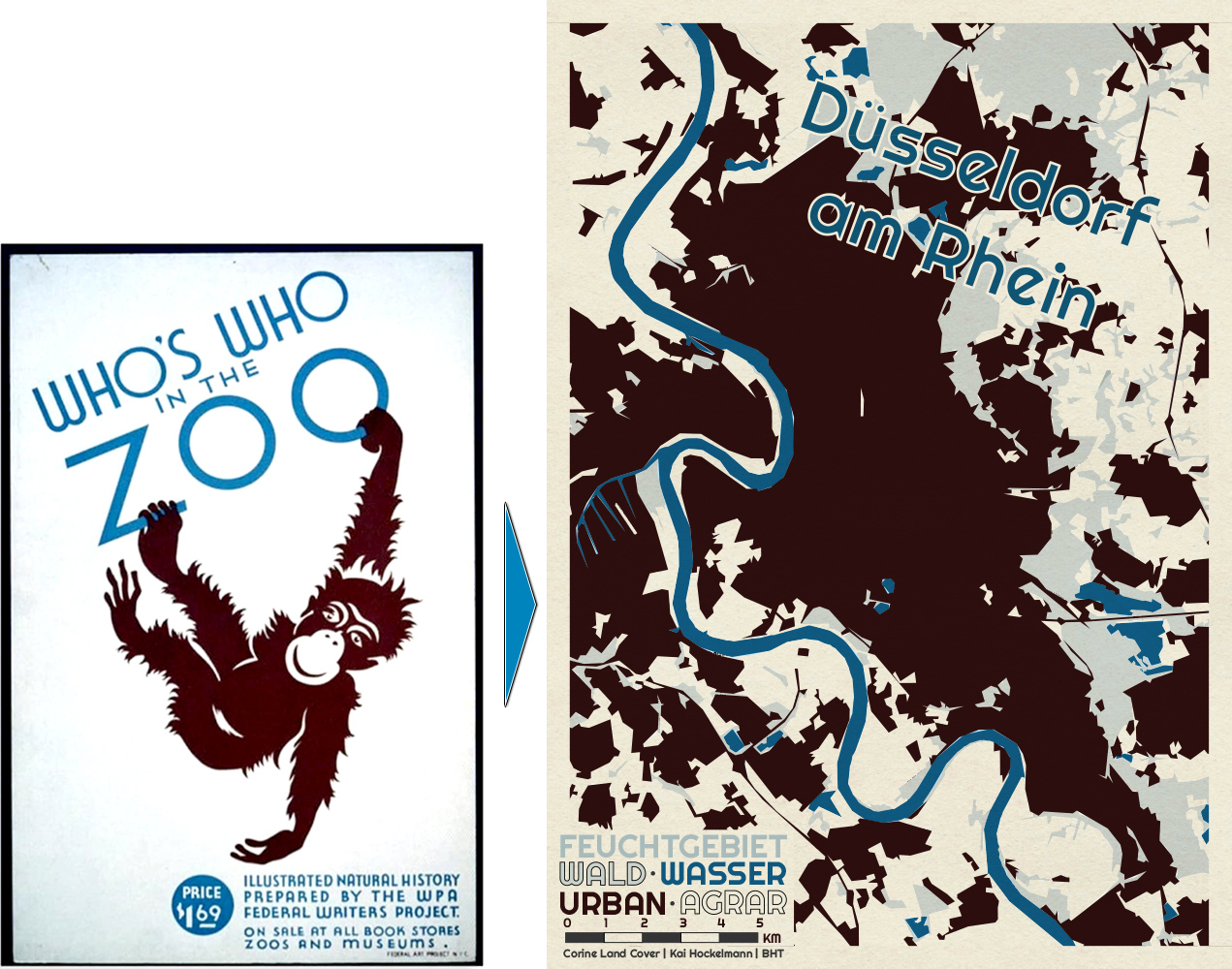 "Düsseldorf am Rhein" von Kai Hockelmann (2023), Vorlage: "Who's who in the Zoo" von WPA Federal Writers Project