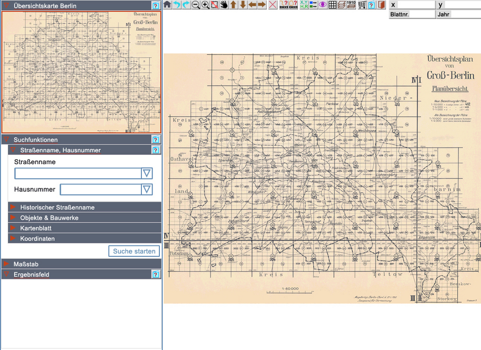 Screenshot: Konzept eines Online-Kartendienstes für das Landesarchiv Berlin