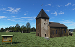 Terragen: heutiger Stand der Kirche, mit ausgestelltem Wollseifen-Modell davor (2013)