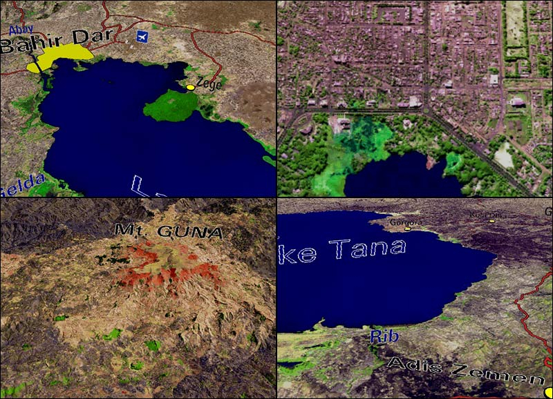 Ausschnitte aus der Animation: 3D-Visualisierung der Lake Tana Region / Äthiopien