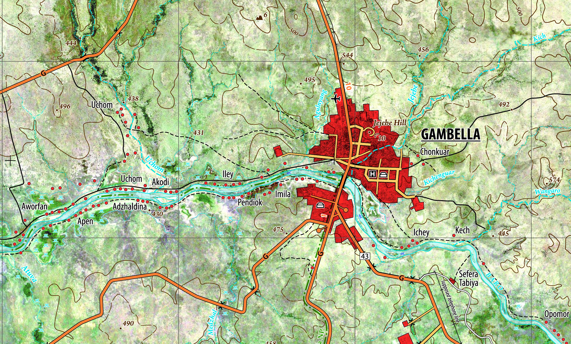 Ausschnitt des Kartenblattes 'Gambella': Konzeption eines Landeskartenwerkes für Äthiopien auf der Basis von Satellitenbilddaten