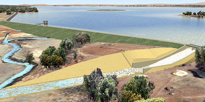 Hauptdamm: 3D-Visualisierung des Projektes 'Koga Irrigation and Watershed Management' in Äthiopien
