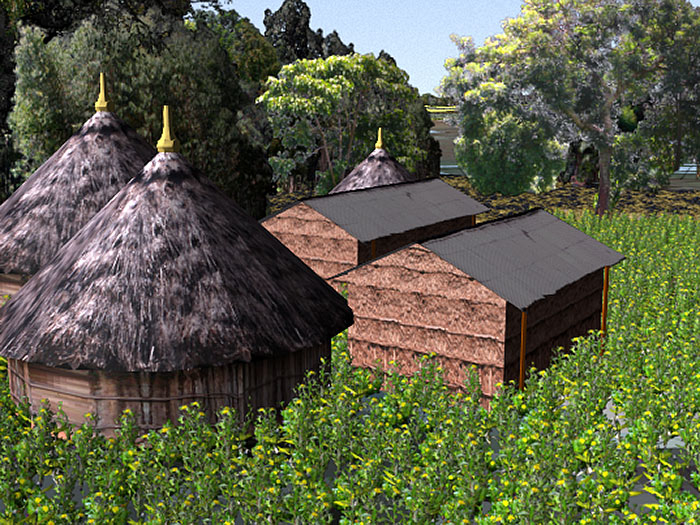 3D-Gebäude im Feld: 3D-Visualisierung des Projektes 'Koga Irrigation and Watershed Management' in Äthiopien