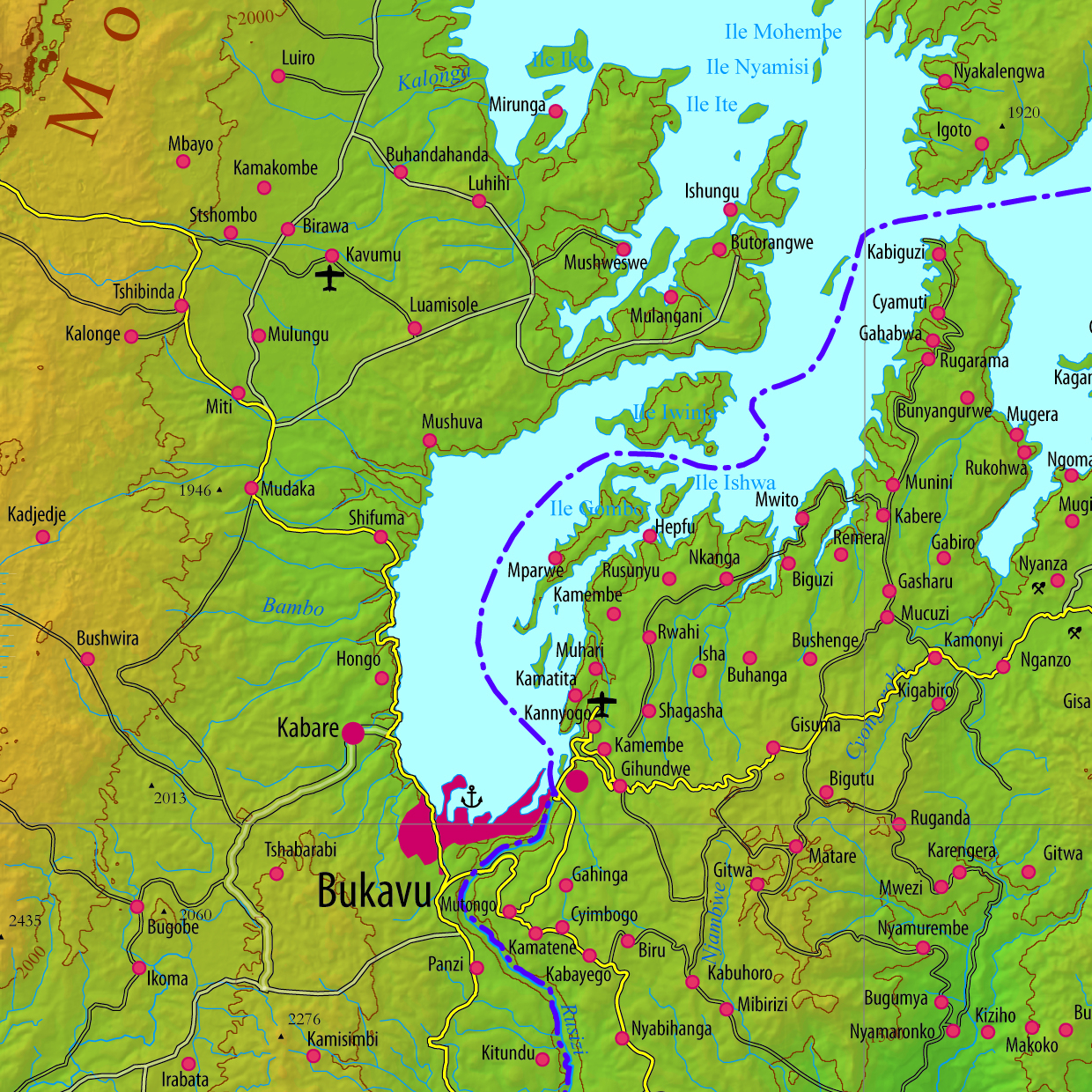 Karte: Topographische Übersichtskarte der Region Lake Kivu