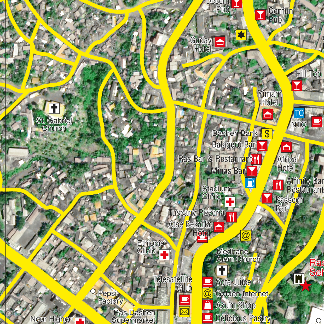 Karte: Entwicklung einer touristischen Satellitenbildkarte von Gondar - Äthiopien