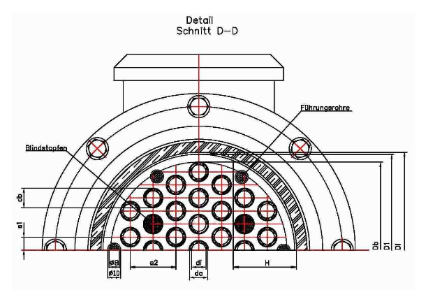 Detailzeichnung des Rohrbündelwärmeübertrag ers