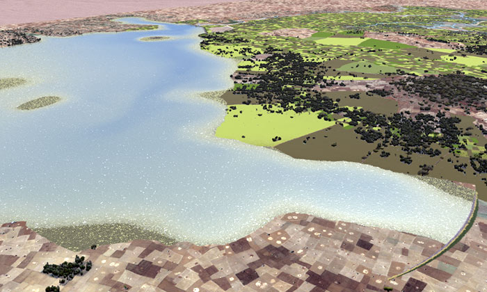 Das Becken aus nördlicher Richtung: 3D-Visualisierung des Projektes 'Koga Irrigation and Watershed Management' in Äthiopien
