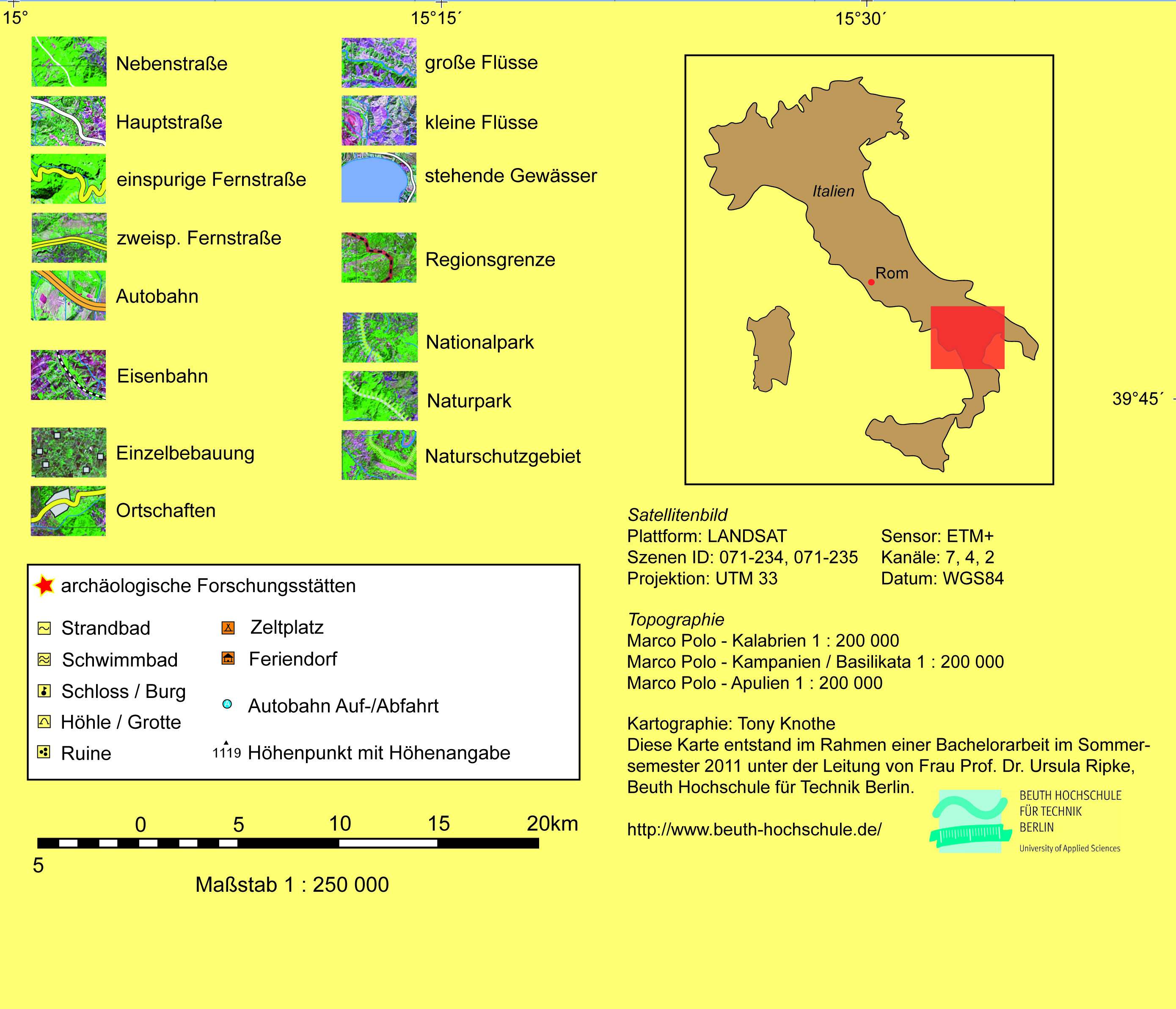 Legende: Erstellung einer Satellitenbildkarte für ein archäologisches Projekt in Süditalien
