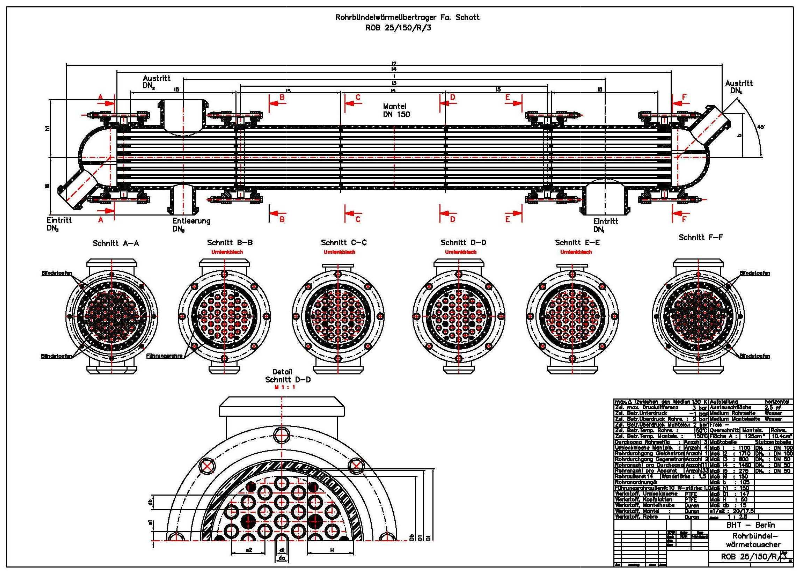 Zeichnung des Rohrbündelwärmeübertragers